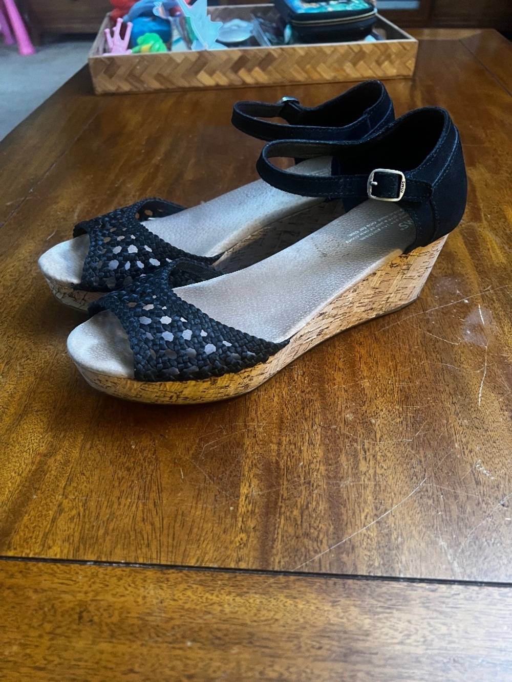 TOMS Platform Wedge Satin Woven Sandal